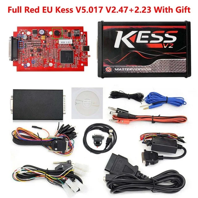 Онлайн V2.47 красный EU Kess V5.017 Ktag V7.020 светодиодный BDM Рамка Kess V2 OBD2 менеджер Тюнинг Комплект 5,017 K-Tag 7,020 4 светодиодный программатор ECU - Цвет: kess full set red