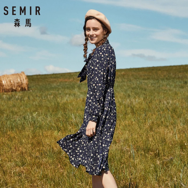 SEMIR женское шифоновое расклешенное платье с длинными рукавами и воротником
