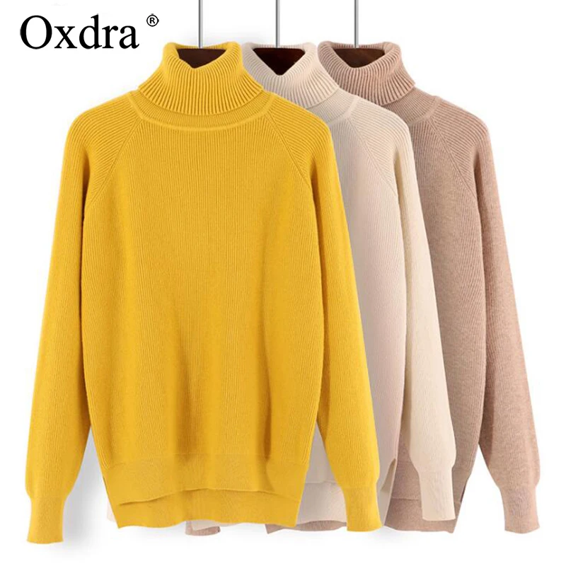 

Oxdra Women 2019 Autumn Soft Sweaters Casual Turtleneck Pullover All Base Match Loose Solid Warm Sweaters