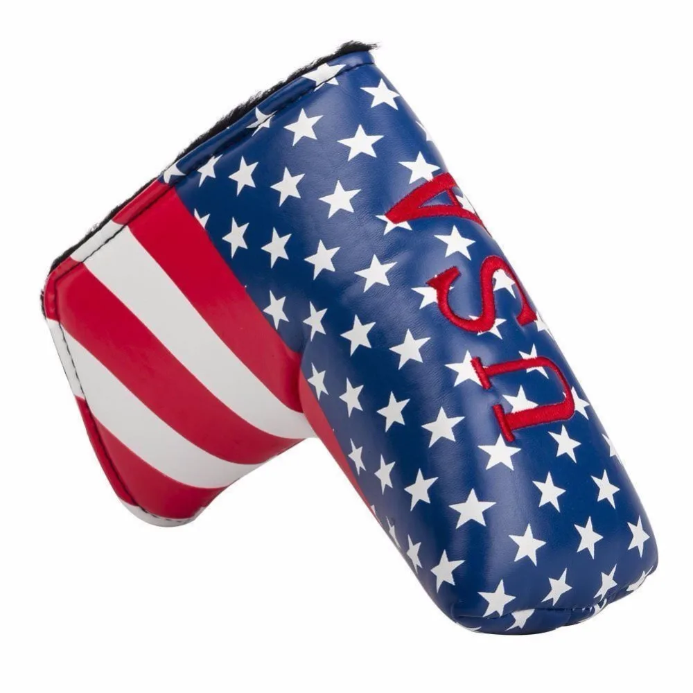 US Flag Embroidery Golf Putter Club Head cover PU Leather L-style Putter Protective Cover