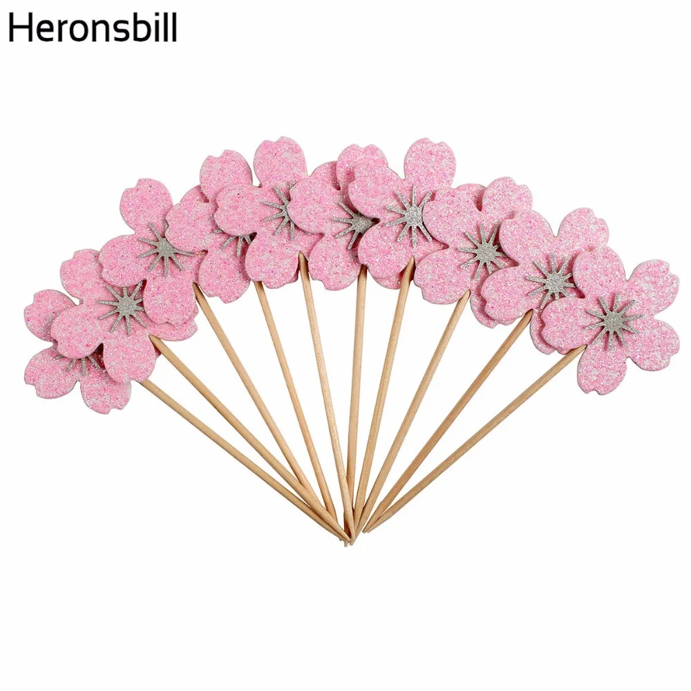 Heronsbill 10 шт. розовые вишневые цветы кекс Girl Девушка День рождения украшения дети