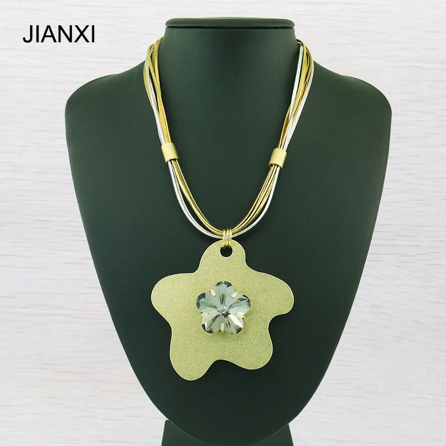JIANXI fashion glass glossy Necklace&Pendant leather crystal flower