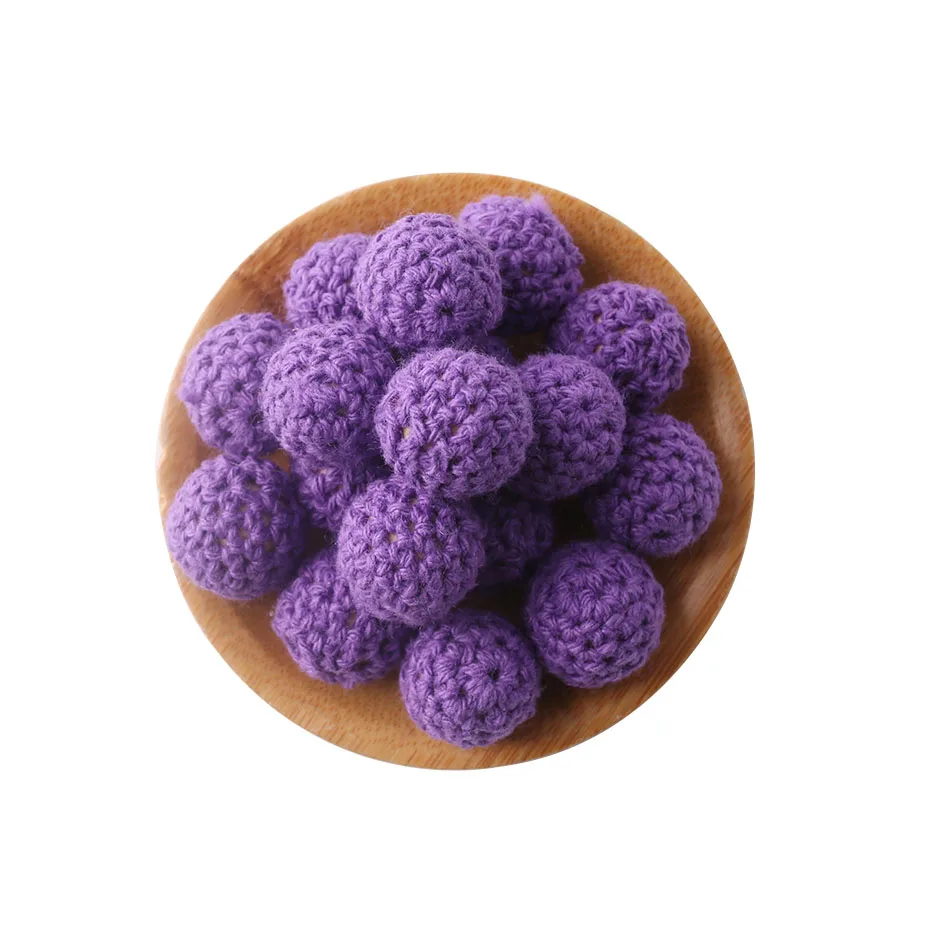 15 шт., 16 мм, Детские Прорезыватели для зубов, вязанные деревянные бусины, хлопковые круглые бусины, Детские Прорезыватели для соски, цепные аксессуары, детские деревянные Прорезыватели для зубов - Цвет: Deep Purple Crochet