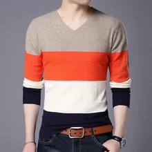 Новинка весны свитер Для мужчин пуловер свитер для повседневной носки мужской v-образным вырезом в полоску простой Slim Fit Вязание Для мужчин S Свитеры для женщин