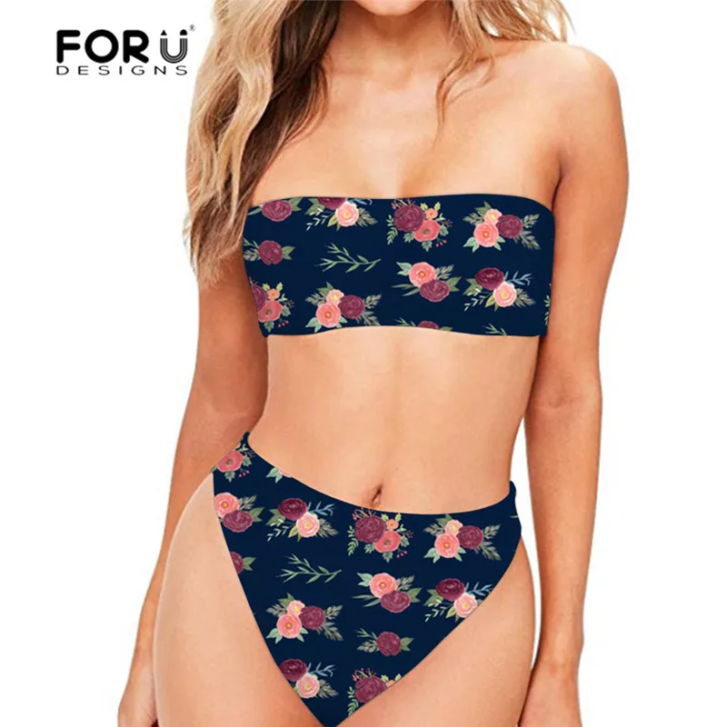 

FORUDESGINS Swimwear Women Vintage Happy Floral Printing Swimsuit Female Large Size Sexy Bikini Summer Bathing Suit Ladies 2019