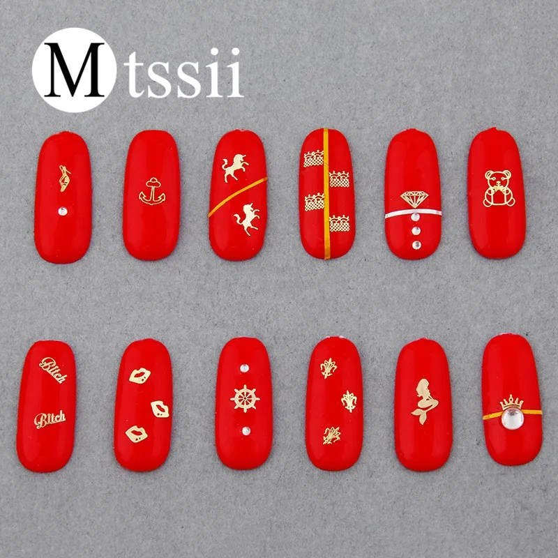 Mtssii 50pcs Golden Mermaid High Heels Crown Shape Nail Stickers Mtssii 50pcs Golden Mermaid High Heels Crown Shape Nail Stickers Metal Alloy Diy Art Decoration Charms Studs Accessory In Rhinestones Decorations