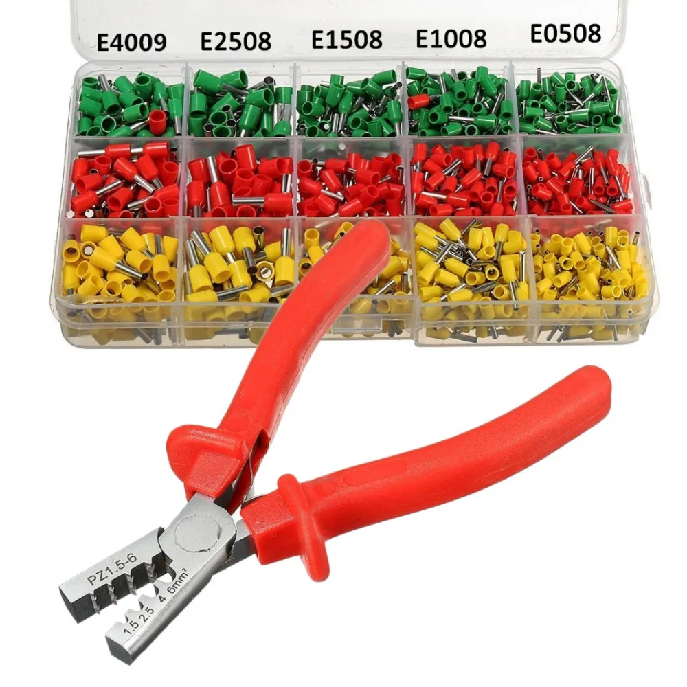 

PZ0.25-2.5 Crimp Terminal Wire Connectors and Ferrule Crimper Plier Crimping Tool Kit Set Yellow Red Green