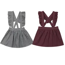 Летнее платье на пуговицах для новорожденных девочек; однотонное Повседневное платье с нагрудником и клетчатым принтом; одежда