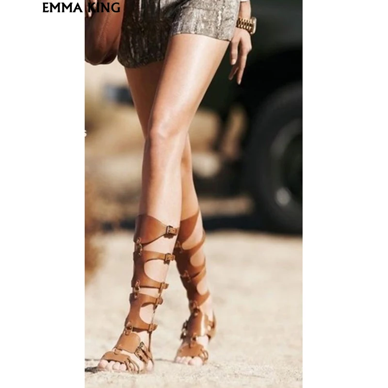 

New Summer Knee-high Sandals Women Trendy Sandalias Mujer 2019 Party Shoes Woman Multiple Buckles zapatos de mujer Flat Shoes