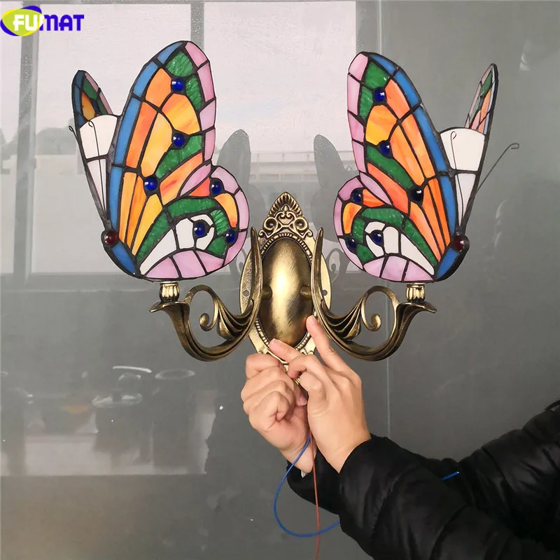 17Butterfly Stained Glass Tiffany Wall Sconce Lighting Fixture