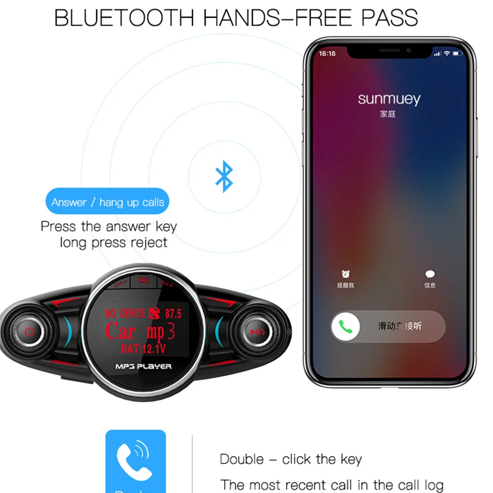 Автомобильный FM трансмиттер Konrisa модулятор Aux Выход MP3 плеер Bluetooth громкая связь