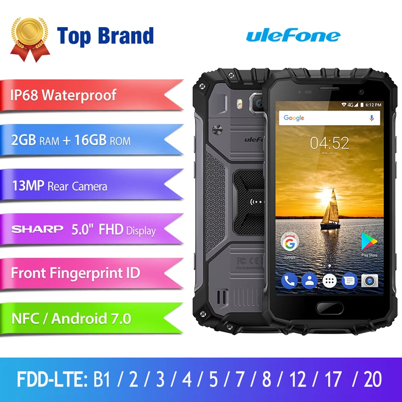 Ulefone Armor 2S Waterproof IP68 Mobile Phone MTK6737T Quad Core Android 7 0 2GB RAM 16GB