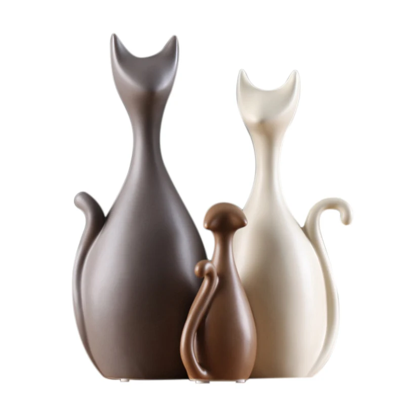 

Indoor Cabinet Retro Simple Cabinet Animal Statue Decoration Bar Props Literary Ornaments Brown small cat Gray Big Cat White B