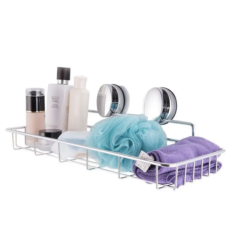 

ANHO Stainless Steel Bathroom Storage Holder Strong Suction Wall Basket Rack Organizer Cup Shower Shelf Home Storage Rack