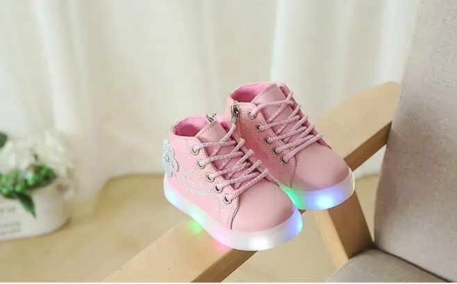 Новая Осенняя обувь для детей световой для маленьких мальчиков светящиеся кроссовки цветы детская спортивная обувь для маленьких девочек