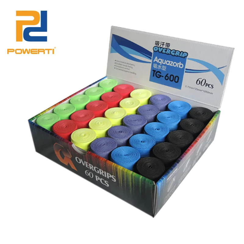 

POWERTI 60pcs/lot 0.70mm Dry Sweatband PU Soft Overgrip Tennis Racket Grip ,Comfortable Badminton Racket Grip TG-600 Sport