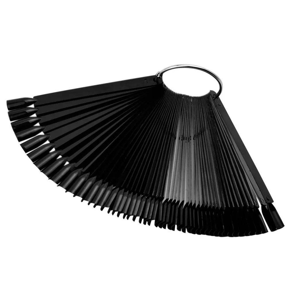 

50Pcs Nail Art Display Tips Black Fan Shaped Board False Stick Practice Training Round Hoop Wheel UV Gel Polish Manicure Tools