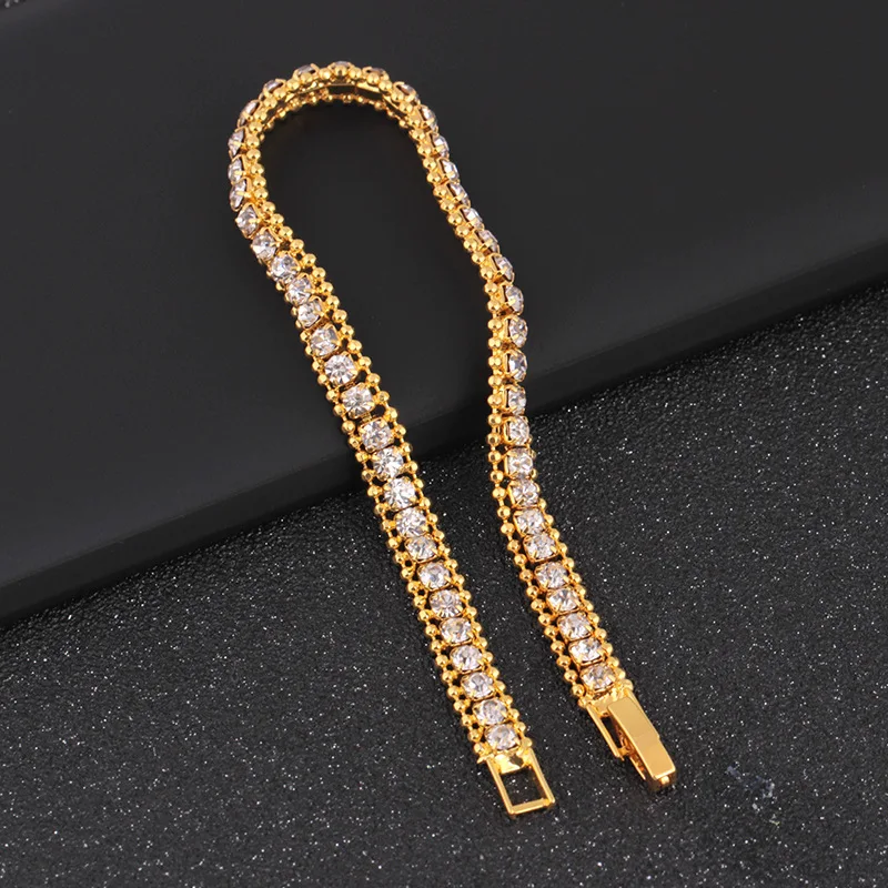 

6CM Hip hop Men Bracelet Gold Color Cool Punk Iced Out Rhinestones Chain Bling Crystal Bracelet Women 20cm wrap Hand jewelry