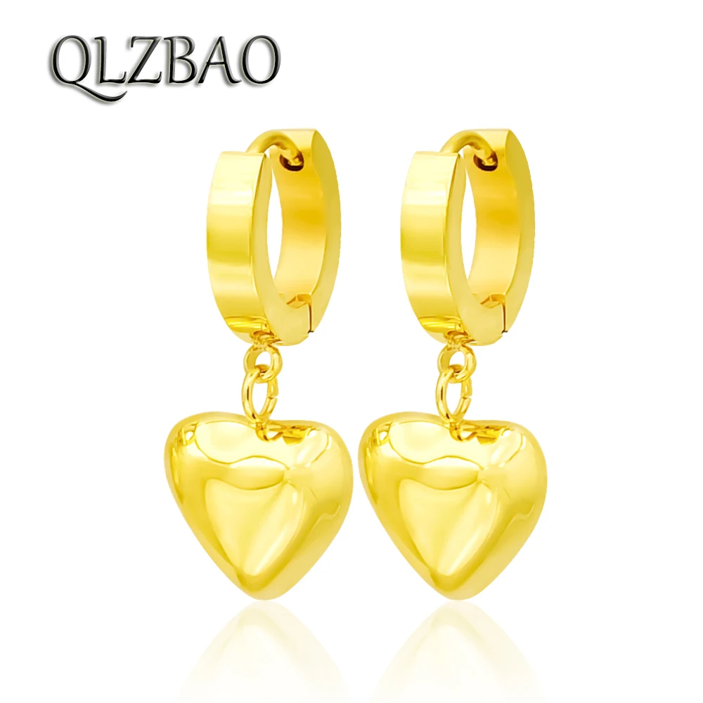 

QLZBAO Hot Sale Gold Earring 361l Stainless Steel Jewelry Fashion Heart Pendant Women Earrings For Women Wedding Gift Wholesale