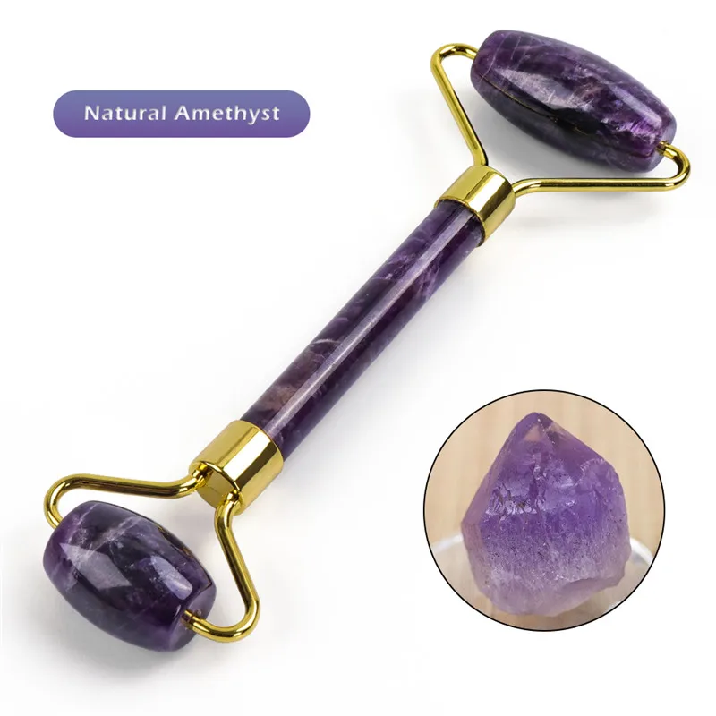 Натуральный роликовый массажер для похудения, лифтинг, инструмент, натуральный нефрит, массажный ролик для лица, камень, массаж кожи, уход за кожей, многоцветный - Цвет: Purple