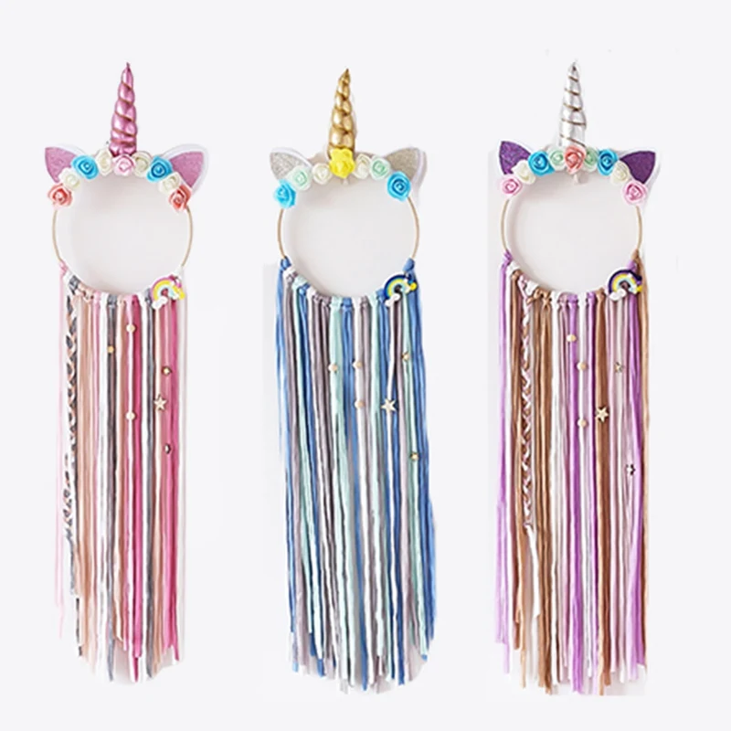 Cute Unicorn Feather Dream Catcher Handmade Wind Chimes Tassel Pendant