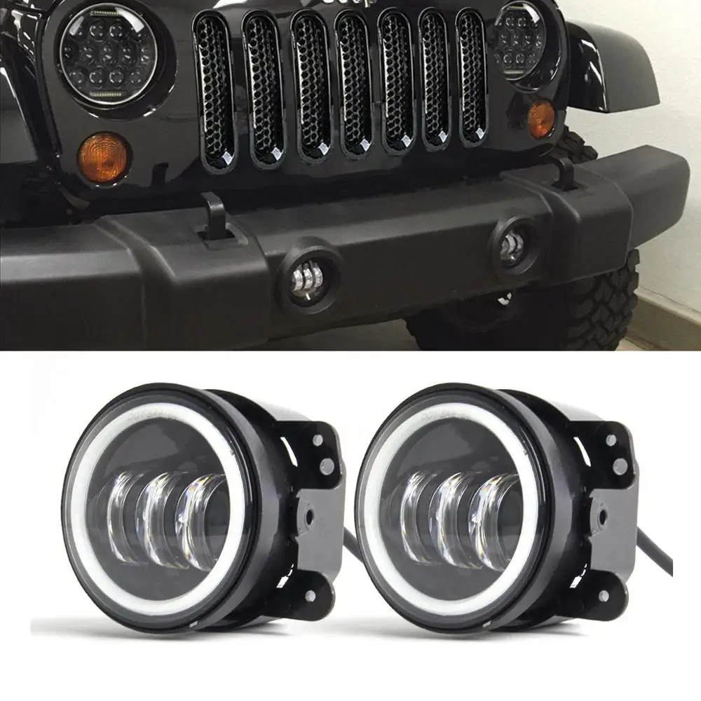 1 Pair 4/" 30W LED Fog Light with RGB Halo Angel Ring for Jeep Wrangler Dodge