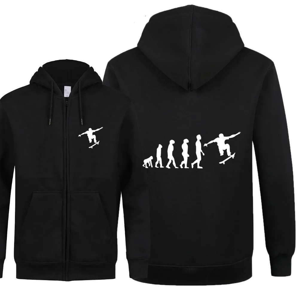 Cool Printed Evolution of Skateboard Hoodies Men Fleece Zipper