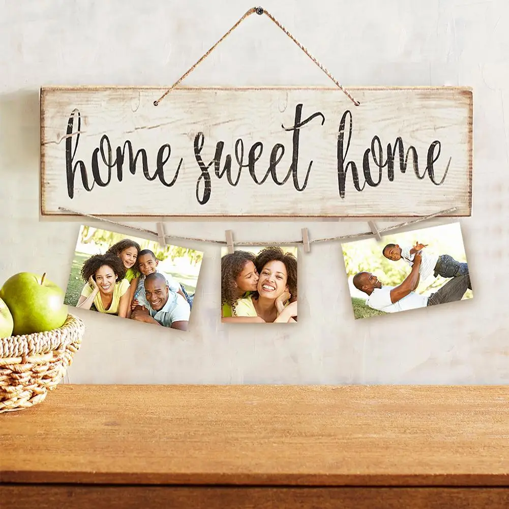

Vintage Sweet Home Letter Printed Wooden Wall Hanging Decor Photo Clip Ornament
