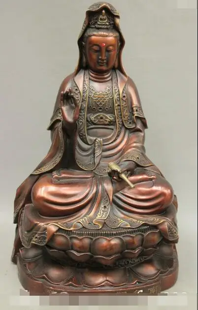 

S3732 16 Chinese Buddhism Pure Bronze GuanYin Kwan-yin Goddess Set Lotus Buddha Statue