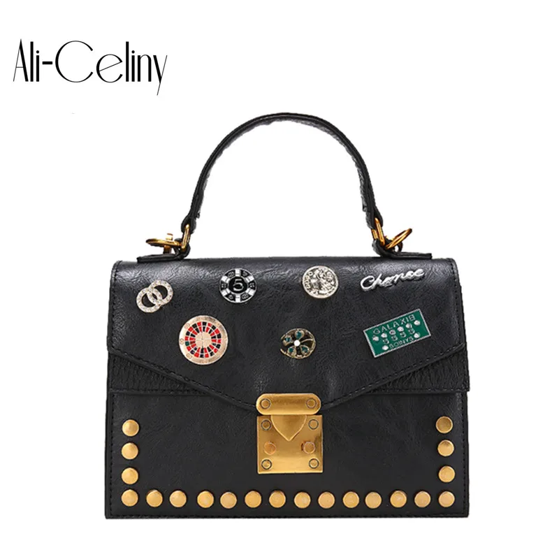 

2018 new rivets colorful buckle bag portable shoulder bag tide wide shoulder strap portable diagonal package