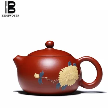 

240cc Yixing Purple Clay Xishi Teapot Raw Ore Dahongpao Mud 9 Holes Peony Pattern Zisha Pot Art Teaware Kung Fu Tea Set Kettles