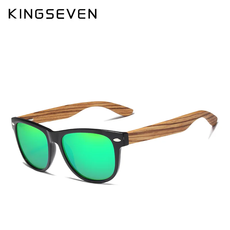 KINGSEVEN, Зебра, натуральная древесина, поляризационные солнцезащитные очки, зеркальные линзы, Ретро стиль, деревянная оправа, женские солнцезащитные очки для вождения, солнцезащитные очки - Цвет линз: Green Zebra Wood