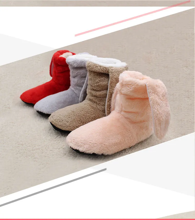 Каменная деревенская зимняя женская обувь; Мягкие плюшевые теплые домашние тапочки с милыми заячьими ушками; домашняя обувь; женская обувь с деревянным полом