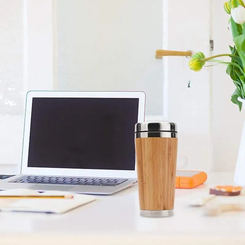 Bamboo Coffee Cup Stainless Steel Coffee Travel Mug With Leak-Proof Cover Insulated Coffee Accompanying Cup Reusable Cup