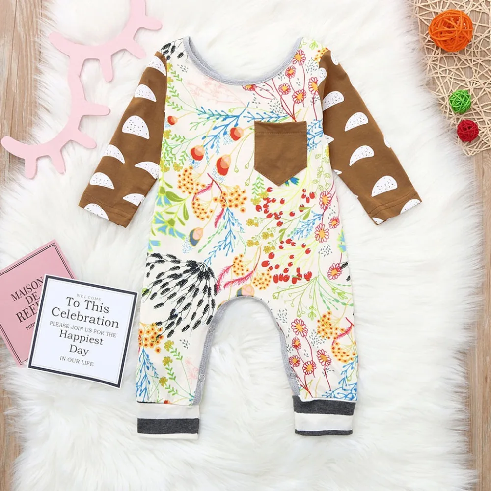 Spring and Autumn Newborn Infant Baby Boys Girls Long Sleeve Floral Print Romper Jumpsuit Outfits Casual Clothes Pajamas Z20