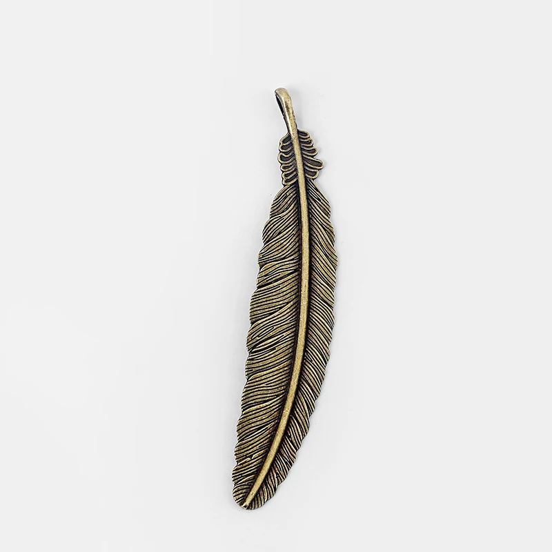 10pcs Vintage Feather Pendant Antique Bronze Large Charms Pendant For