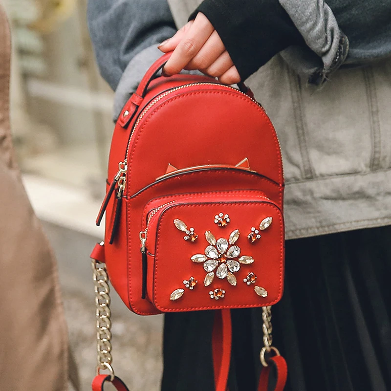 2019 New Fashion Diamonds Leather Women Backpacks Mini Ladies Backpacks Teenager Grils Shoulder