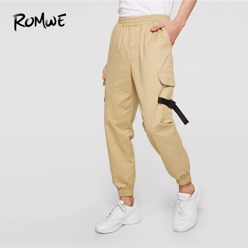 ROMWE Men Flap Pocket With Push Buckle Tapered Pants 2019