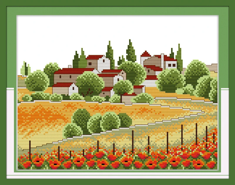 

Country view (2)counted printed on fabric DMC 14CT 11CT Cross Stitch kitsembroidery needlework SetsHome Decor