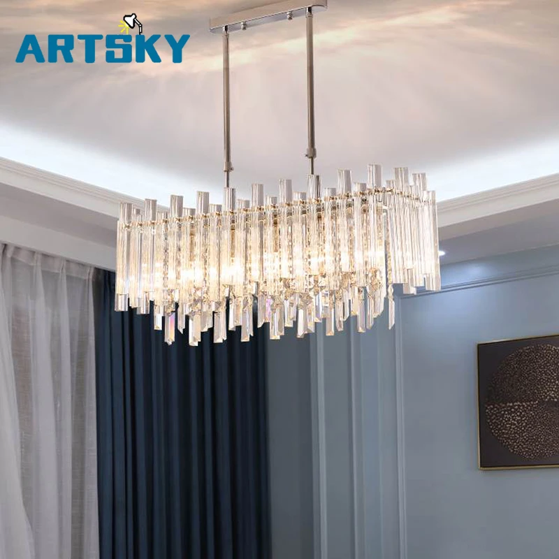 

Modern Rectangular LED Transparent Crystal Bedroom Chandelier for Living Room Hotel Decoration