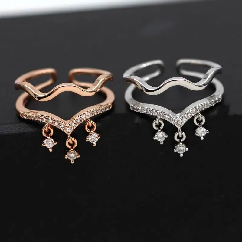 

Wave Tassel Double Layers Rings For Women 2019 New Fashion Jewelry Open Ring Adjustable Bijoux Femme Gift