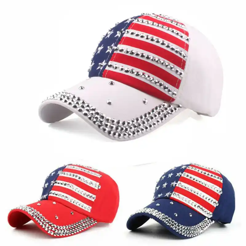 Fashion Women Rhinestone Baseball Hats Diamond Sun Caps Red Blue