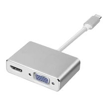 USB AV USB 3.1 Type C USB-C To HDMI & VGA Female 2 Port Hub Adapter Cable Support 1080P for New MacBook 12 Google Chromebook