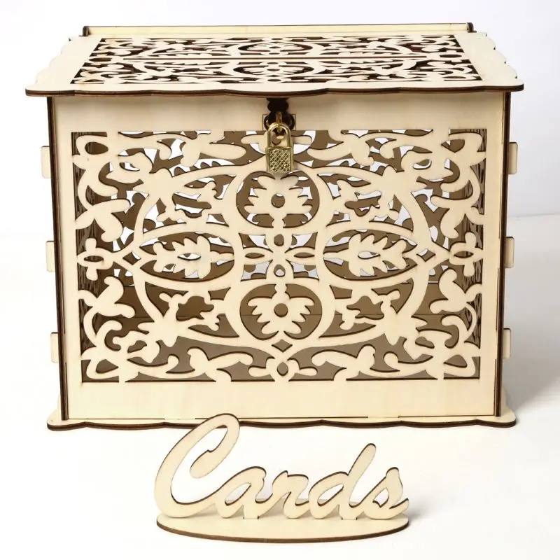 

DIY Wedding Gift Wooden Card Money Box Case With Beautiful Lock Rustic Party Favor Decoration Birthday Supplies