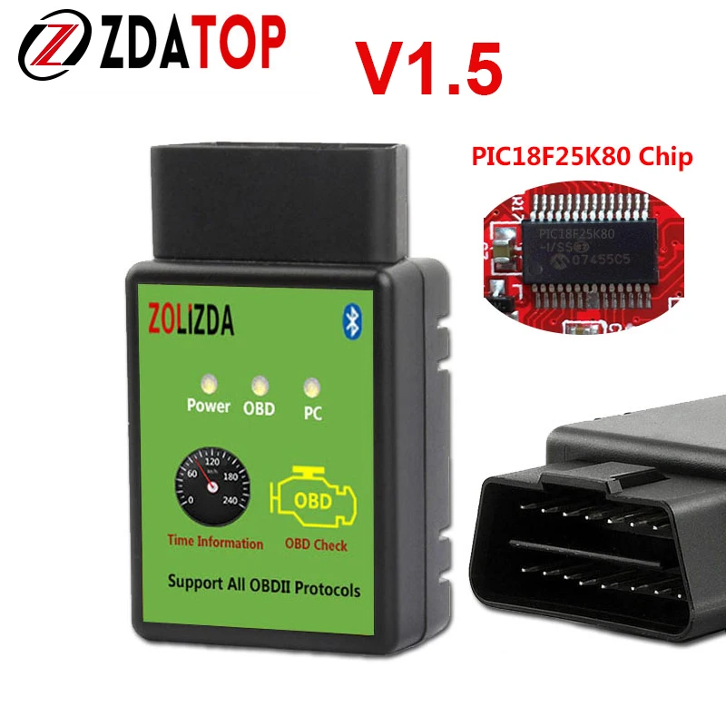 

Elm327 Bluetooth ELM 327 V1.5 V 1.5 OBD2 OBDII Adaptor Auto Scanner for Android Code Reader Diagnostic Tool PIC18F25K80