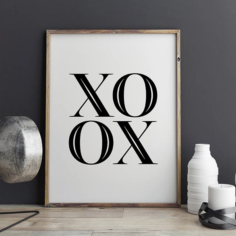 XOXO Canvas Wall Art, Scandinavian Printable Poster, Black and White