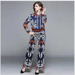 Женский костюм 2019 новый весенний приталенный принт 2 шт. комплект Женская верхняя одежда модная повседневная с круглым вырезом длинный