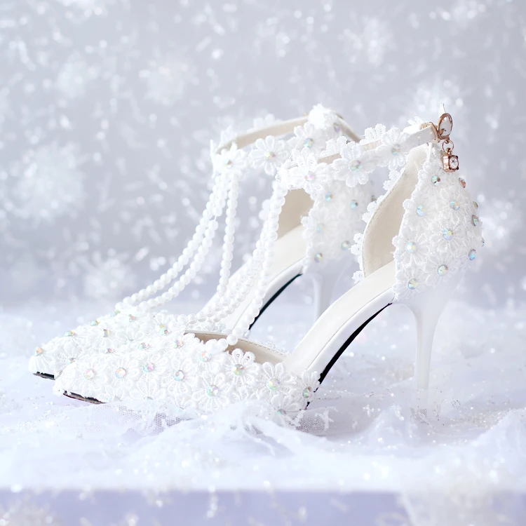 Flower lace rhinestone bridal shoes ultra high heels platform formal dress shoes ultra thin heels high