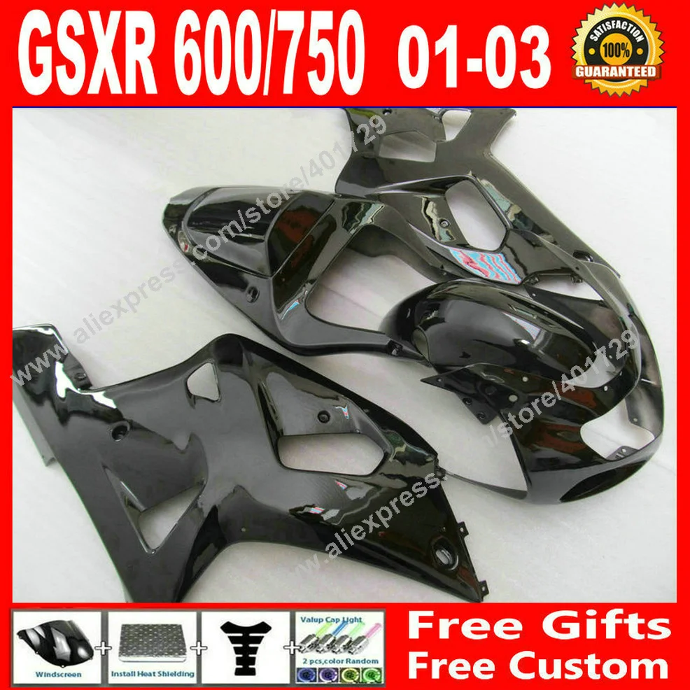 ABS plastic Fairings for new glossy black SUZUKI 2001 2002 2003 GSXR