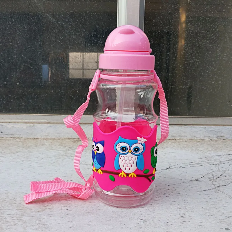 Brand New Children Straws Water Bottles 3D Embossed Owl Plastic Bottles